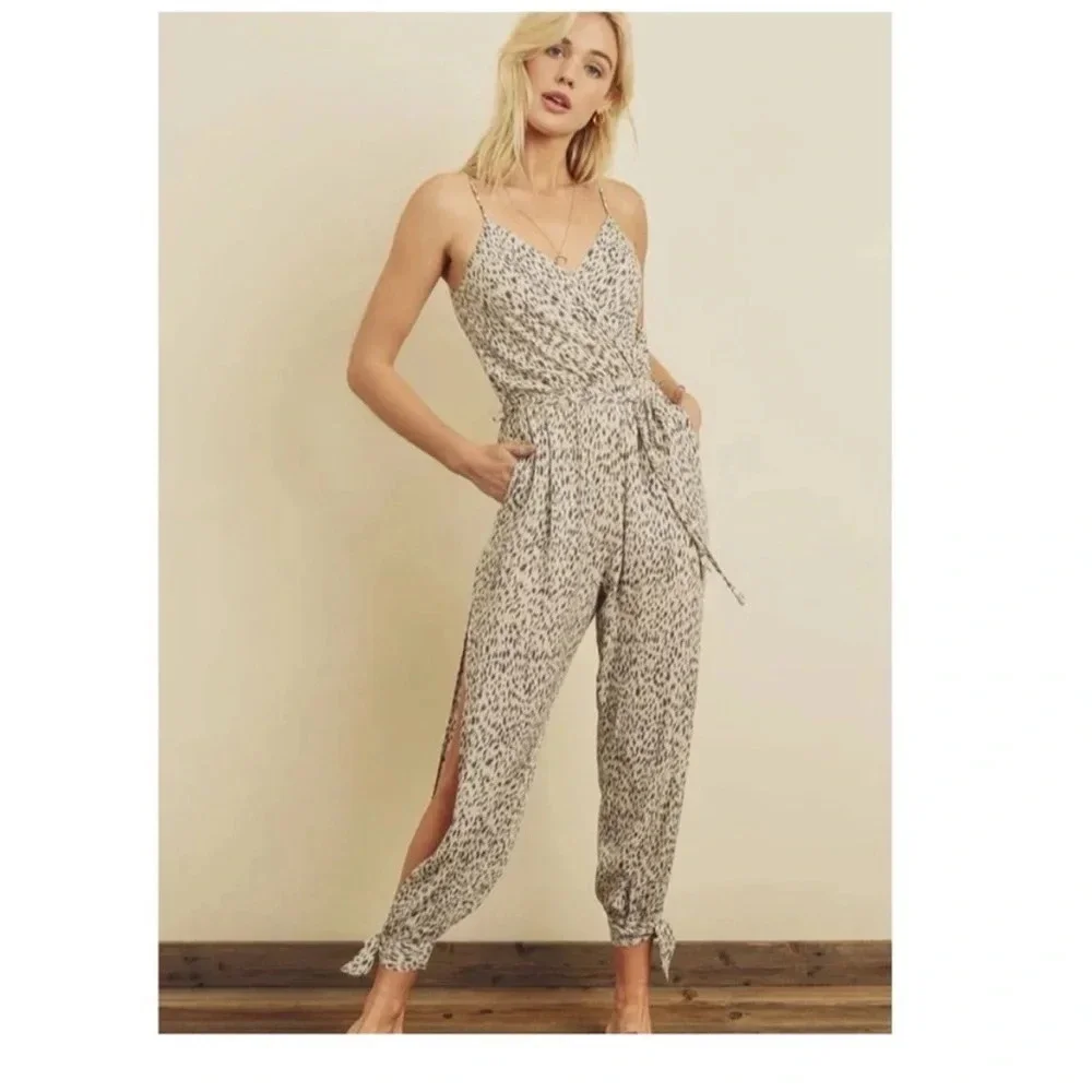 Dress Forum Black White Adjustable Straps Polkadot Jumpsuit Pockets Small - Picture 1 of 13